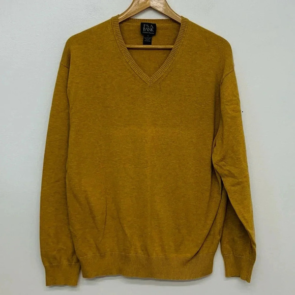 Jos A Bank Sweater Men XL  Pima Cotton V Neck Long Sleeve Camel Color Neutral - Picture 1 of 9